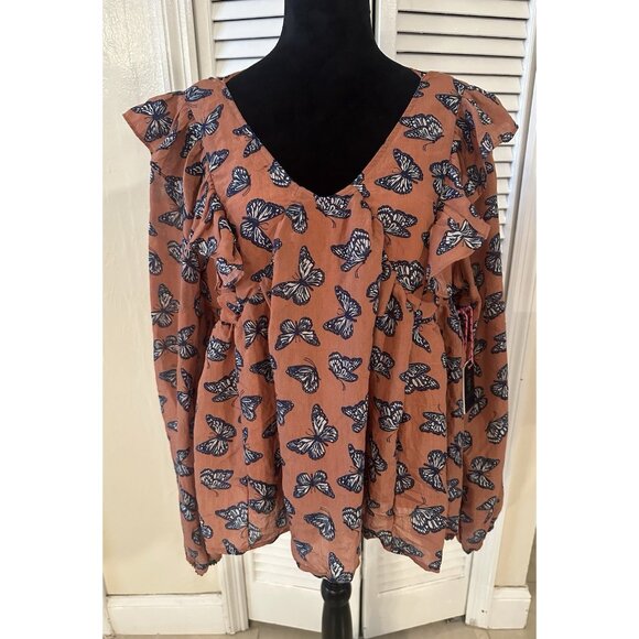 Simply Southern Collection Butterfly Womens Top Sz XXL Boho Lined Tie Back NWT - Picture 1 of 7